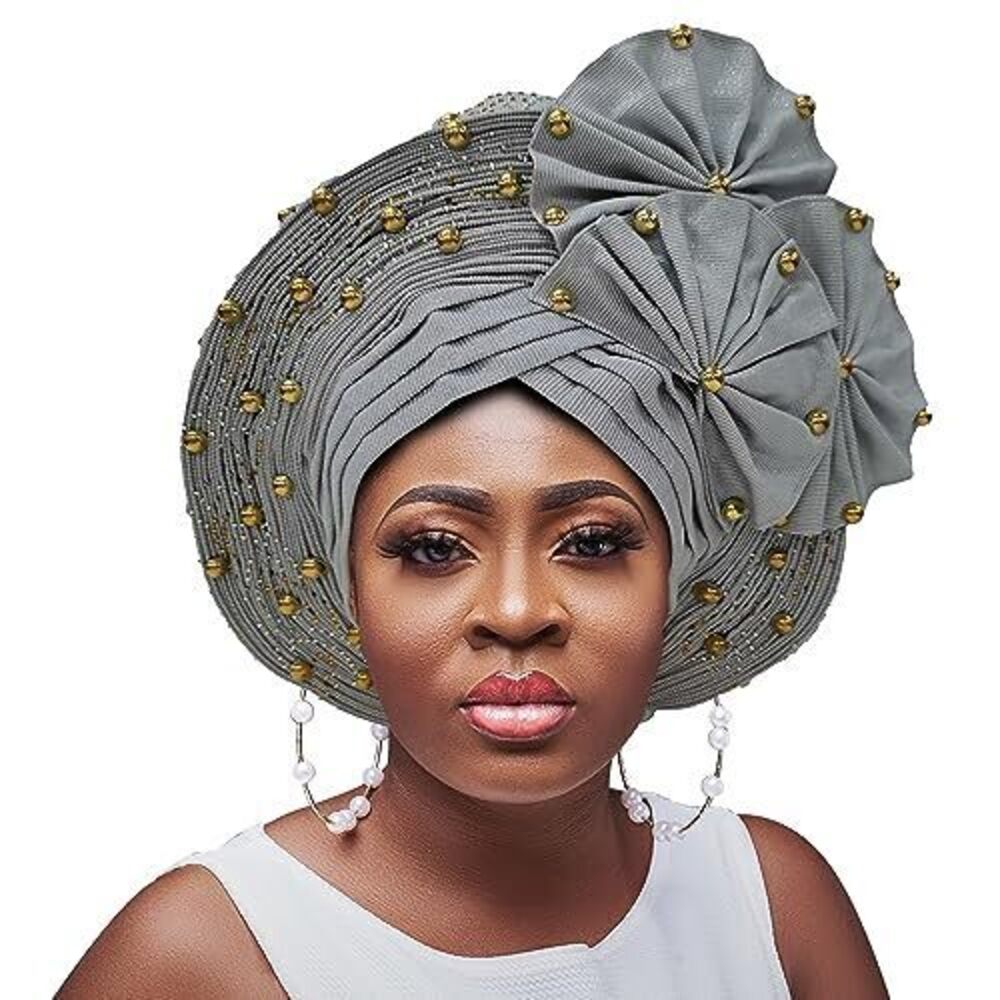 7308 Nigerian Gele Headties With Beads And Stones African Headtie Head Wrap